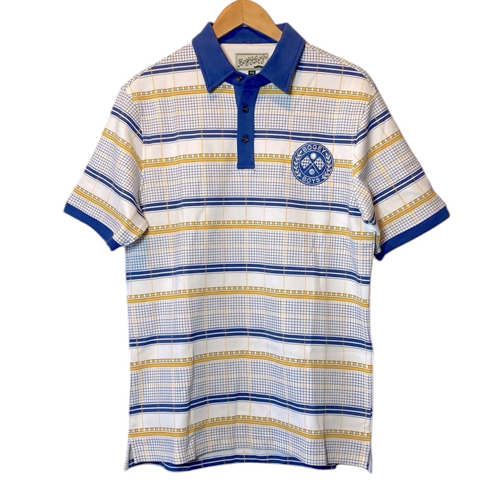 Bogey Boys Polo NEW Men Small Blue White Grid Plaid Golf Shirt by Macklemore